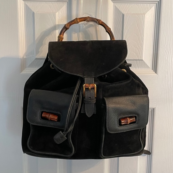 Gucci Black Leather Suede Bamboo Backpack Bag main image 15